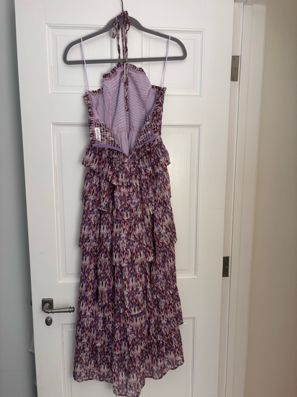 vestique Purple Floral Smocked Tiered Midi Dress - Picture 6 of 7